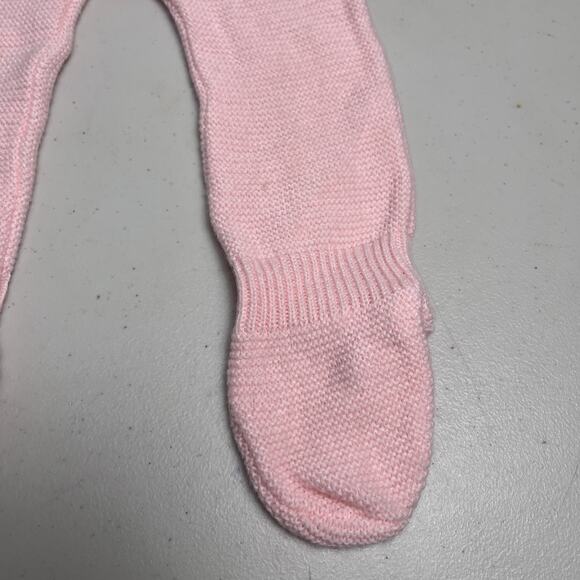 Vintage Pink White Knit Baby Sleeper Footed Zip Front Long Sleeve NO SIZE TAG - Picture 6 of 11